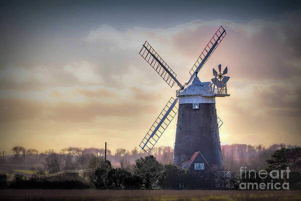 Windmills Art Print featuring the photograph A Winter's Afternoon in Norfolk by Viv Thompson