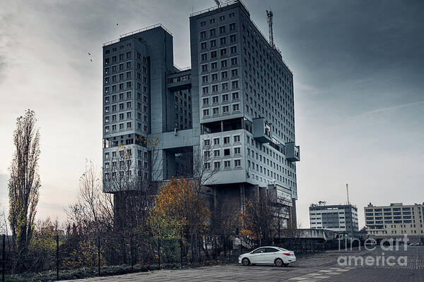 City Art Print featuring the photograph Abandoned building in centre of city by Marina Usmanskaya
