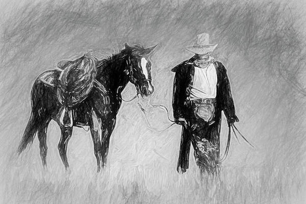 2013 Art Print featuring the digital art After a Long Ride - Sketch by Bruce Bonnett