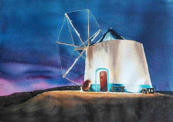 Mill Art Print featuring the painting Alentejo Mill by Sandie Croft