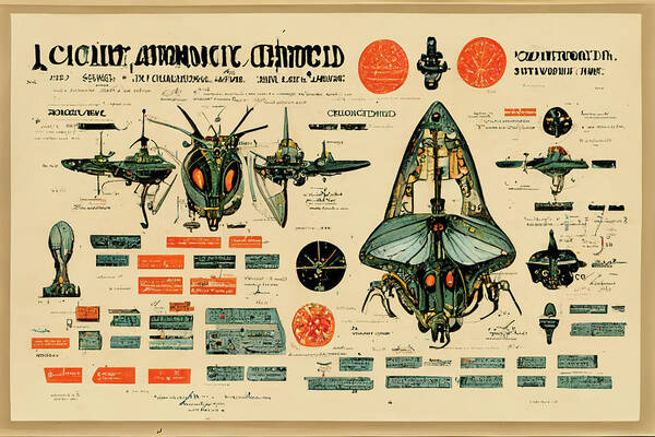 Alien Art Print featuring the digital art Alien Insects #4 by Nickleen Mosher