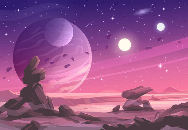 Panoramic Art Print featuring the drawing Alien Planet Landscape Under A Purple Sky by Kbeis