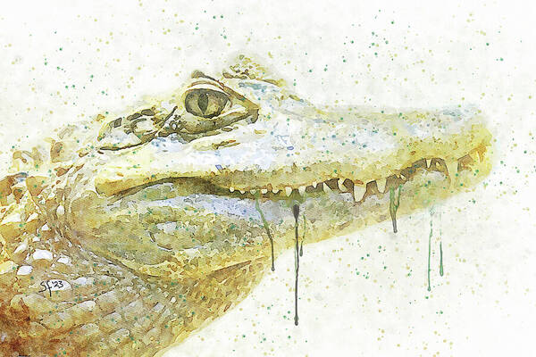 Alligator Art Print featuring the digital art Alligator Smile Watercolor Painting by Shelli Fitzpatrick