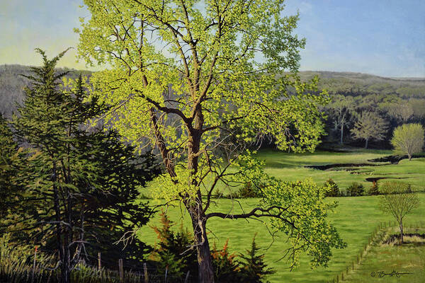 Spring Morning Art Print featuring the painting Along the Southeast Corner Fenceline by Bruce Morrison