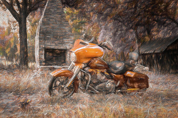 Motorcycle Art Print featuring the digital art Amber Backroads by John Kirkland