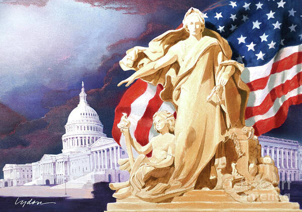 Tom Lydon Art Print featuring the painting America - Apotheosis of Democracy - Peace Protecting Genius by Tom Lydon
