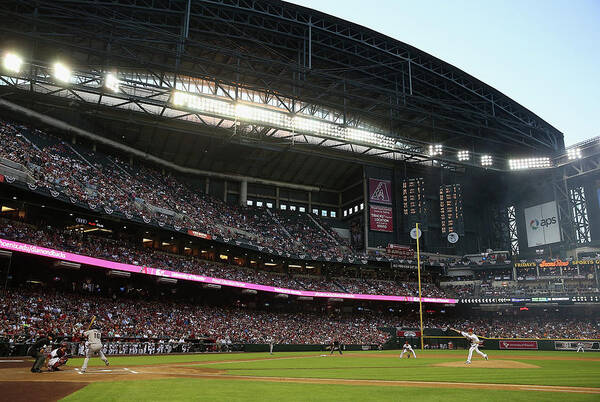 Baseball Pitcher Art Print featuring the photograph Angel Pagan and Brandon Mccarthy by Christian Petersen