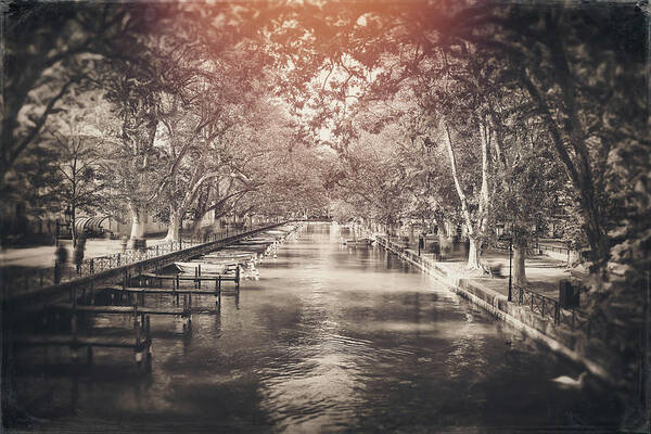 Annecy Art Print featuring the photograph Annecy France Idyllic Canal du Vasse Vintage Sepia by Carol Japp