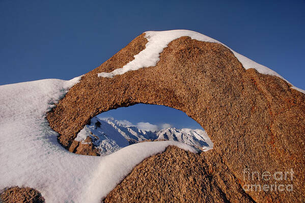 Dave Welling Art Print featuring the photograph Arch In Snow Alabama Hills California by Dave Welling