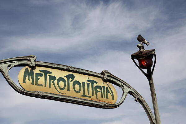 Paris Art Print featuring the photograph Art Nouveau metro sign, Paris by Pejft