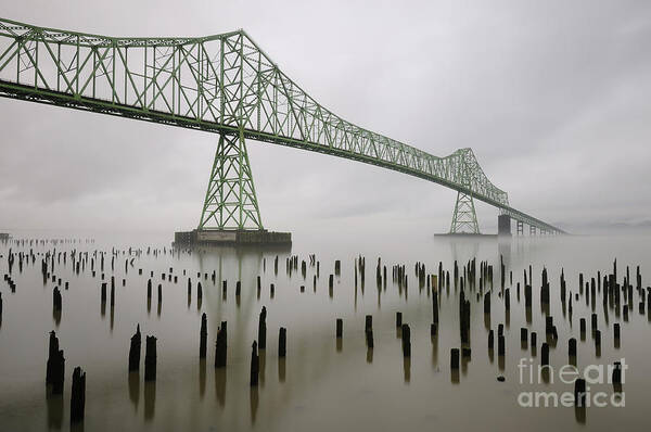 Oregon Art Print featuring the photograph Astoria-Megler Bridge across Columbia River on Foggy Morning by Tom Schwabel