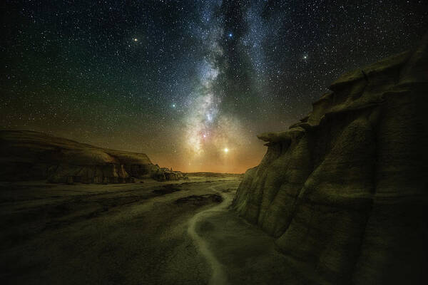 Night Art Print featuring the photograph At far end of trail by Henry w Liu