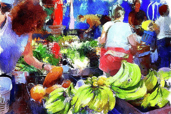 Farmers' Market Art Print featuring the digital art At the market Ajijic, Mexico by Tatiana Travelways