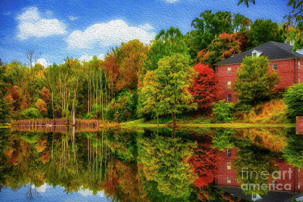 King College Art Print featuring the photograph Autumn at King College oil painting by Shelia Hunt
