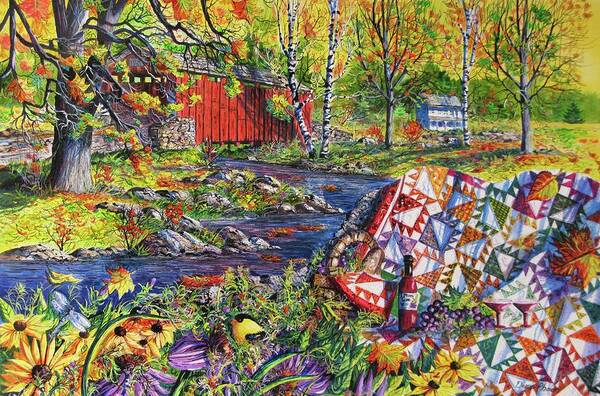 Autumn Art Print featuring the painting Autumn Picnic by Diane Phalen
