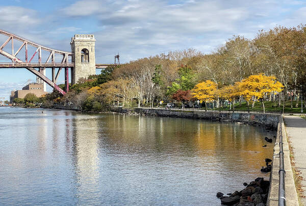 Hell Gate Bridge Art Print featuring the photograph Autumn Reflections Astoria Park by Cate Franklyn