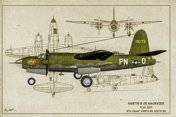 Martin B-26 Marauder Art Print featuring the photograph B-26 Flak Bait Profile Art by Tommy Anderson