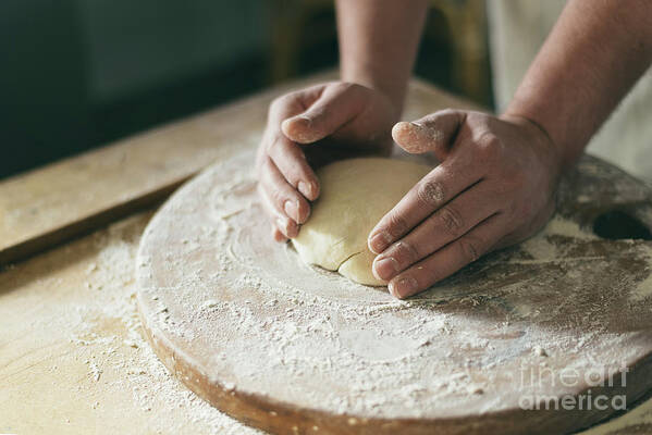 Baker Art Print featuring the photograph Baker preparing dough closeup by Jelena Jovanovic