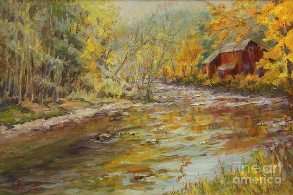 Burns Art Print featuring the painting Barn By the River by BRossitto