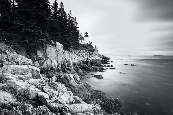 B&w Art Print featuring the photograph Bass Harbor Head Light by Andy Crawford