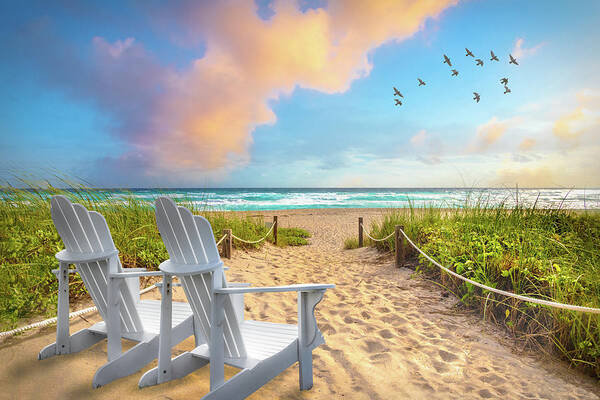 Chairs Art Print featuring the photograph Beach Glow by Debra and Dave Vanderlaan