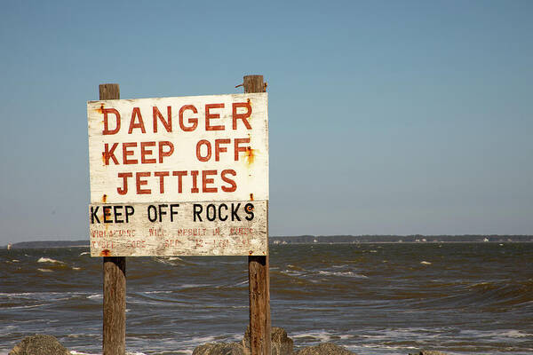 America Art Print featuring the photograph Beach hazard sign by Karen Foley