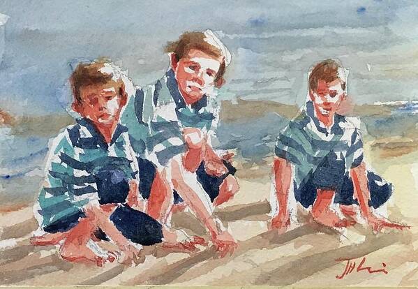 Beach Art Print featuring the painting Beach Stripes by Judith Levins