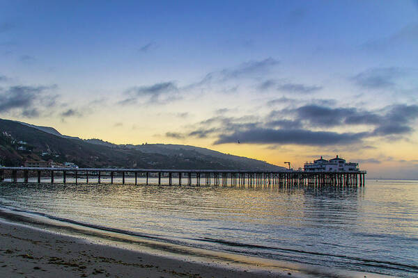 Malibu Pier Art Print featuring the photograph Beach Sunrise at Malibu Pier by Matthew DeGrushe