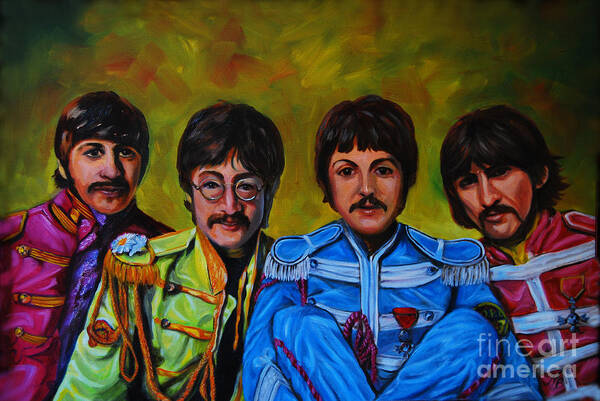 Musicians Art Print featuring the painting Beatles by Nancy Bradley