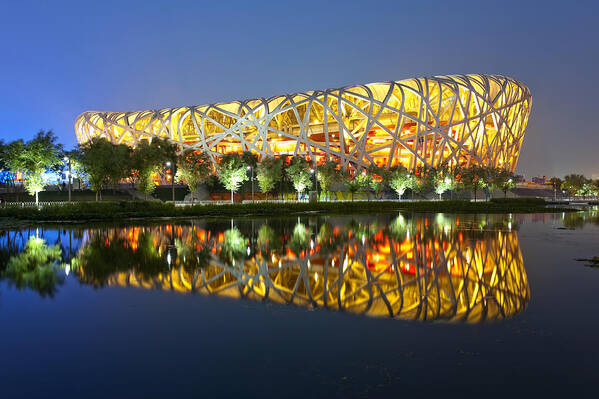 Chinese Culture Art Print featuring the photograph Beijing Olympic statium at night by Tarzan9280