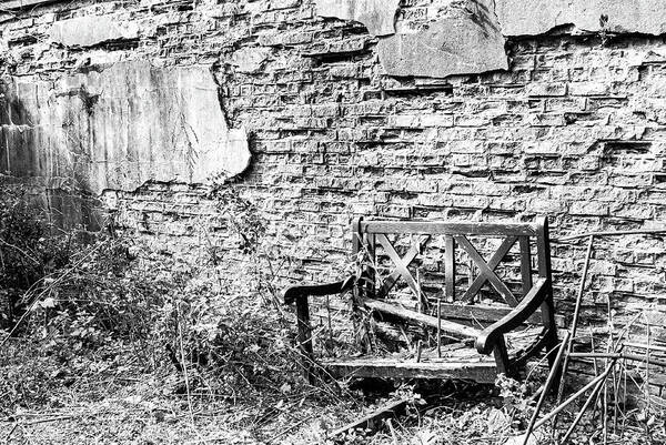 Bench Wall Old Art Print featuring the photograph Bench Wall 2 by John Linnemeyer