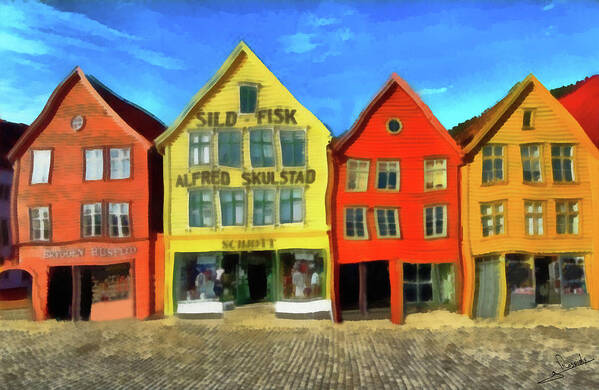 Bergen Norway Art Print featuring the painting Bergen Norway by George Rossidis