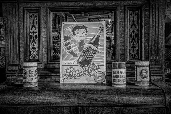 Betty Boop Art Print featuring the photograph Betty Boop Cola BW by Kristia Adams
