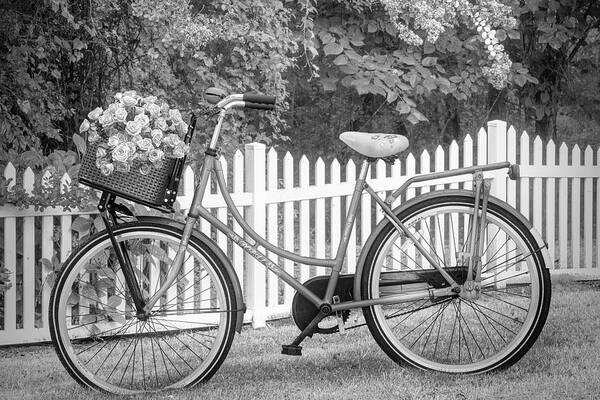 Carolina Art Print featuring the photograph Bicycle by the Garden Fence II Black and White by Debra and Dave Vanderlaan