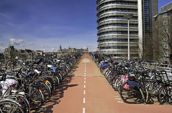 Netherlands Art Print featuring the photograph Bikes parked at Central Station, Amsterdam by Scott E Barbour