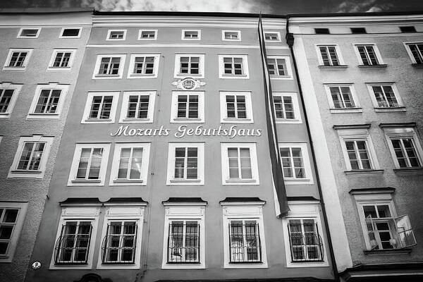 Salzburg Art Print featuring the photograph Birthplace of Mozart Salzburg Austria Black and White by Carol Japp