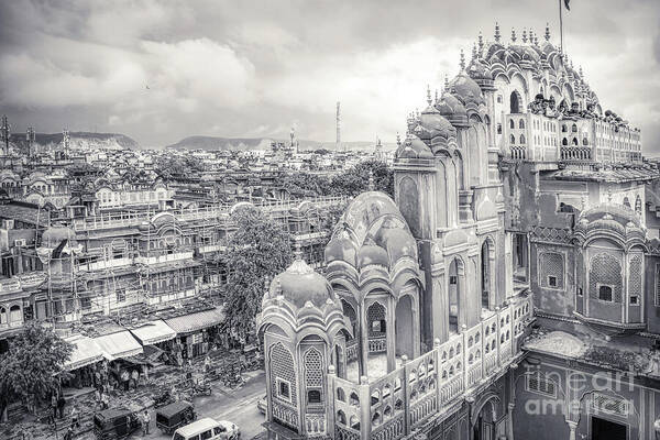Jaipur Art Print featuring the photograph Black and White - Panorama from Palace of Winds Jaipur Rajasthan India by Stefano Senise