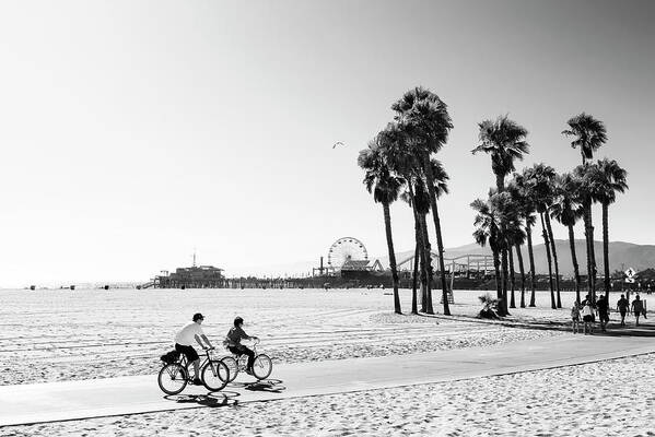 Santa Monica Art Print featuring the photograph Black California Series - Bike Ride in Santa Monica by Philippe HUGONNARD