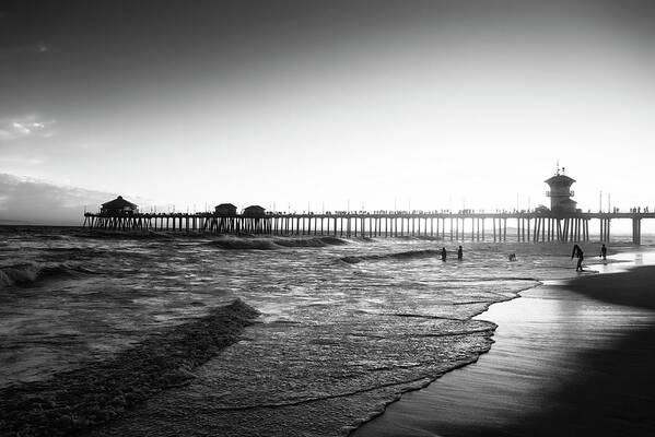 Huntington Beach Art Print featuring the photograph Black California Series - Huntington Beach Pier by Philippe HUGONNARD