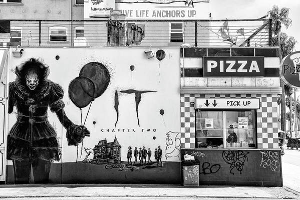 Venice Beach Art Print featuring the photograph Black California Series - Pizza IT by Philippe HUGONNARD
