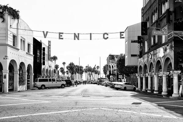 Venice Beach Art Print featuring the photograph Black California Series - Venice Pacific Avenue by Philippe HUGONNARD