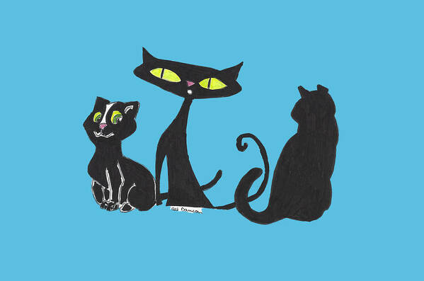 Black Art Print featuring the mixed media Black Cats with Transparent Background by Ali Baucom