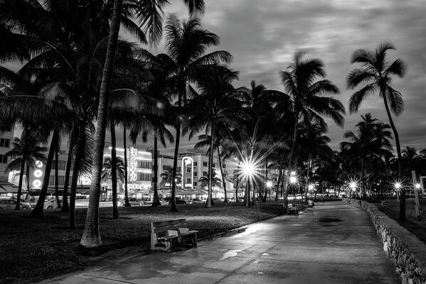 Florida Art Print featuring the photograph Black Florida Series - Miami Beach by night by Philippe HUGONNARD