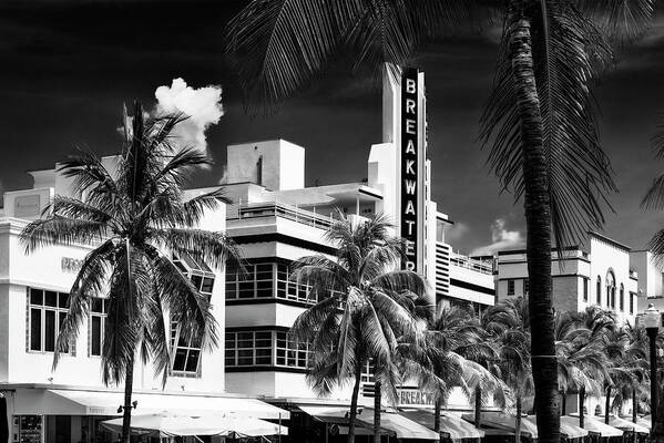 Florida Art Print featuring the photograph Black Florida Series - Wonderful Miami Beach Art Deco by Philippe HUGONNARD