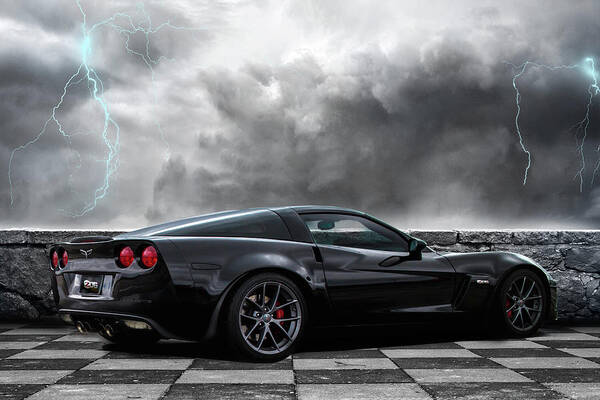 Corvette Art Print featuring the digital art Black Lightning by Peter Chilelli