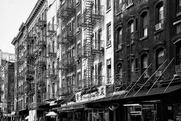 United States Art Print featuring the photograph Black Manhattan Series - NYC Chinatown Buildings by Philippe HUGONNARD