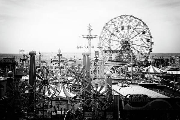United States Art Print featuring the photograph Black Manhattan Series - Vintage Coney Island by Philippe HUGONNARD