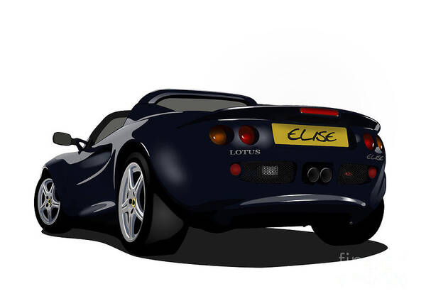 Sports Car Art Print featuring the digital art Black S1 Series One Elise Classic Sports Car by Moospeed Art
