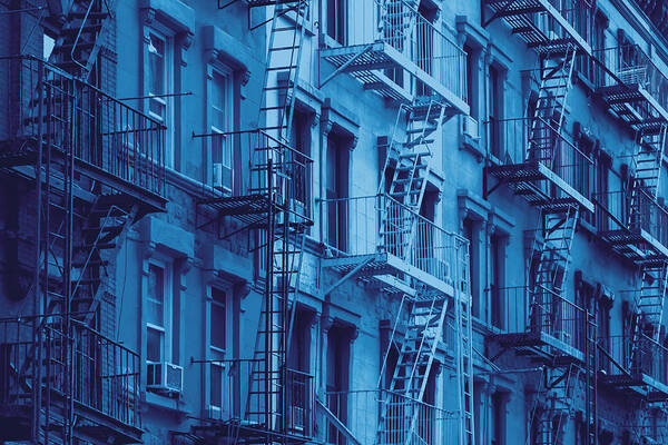 Apartment Art Print featuring the photograph Block of old New York City buildings in blue by Deberarr