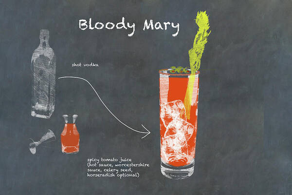 Slate Art Print featuring the photograph Bloody Mary Cocktail sketch with copy space by Karen Foley